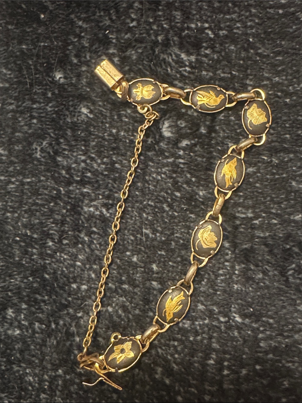 Gold and Black Floral Link Bracelet - Women's Jewelry